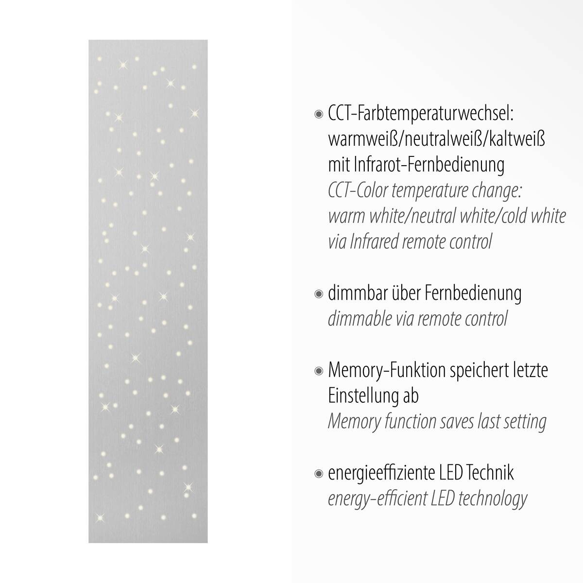 Just Light LED-Deckenleuchte SPARKLE 14672-55 stahlfarbig Metall B/H/T: ca. 25x4x100 cm 1 Brennstellen