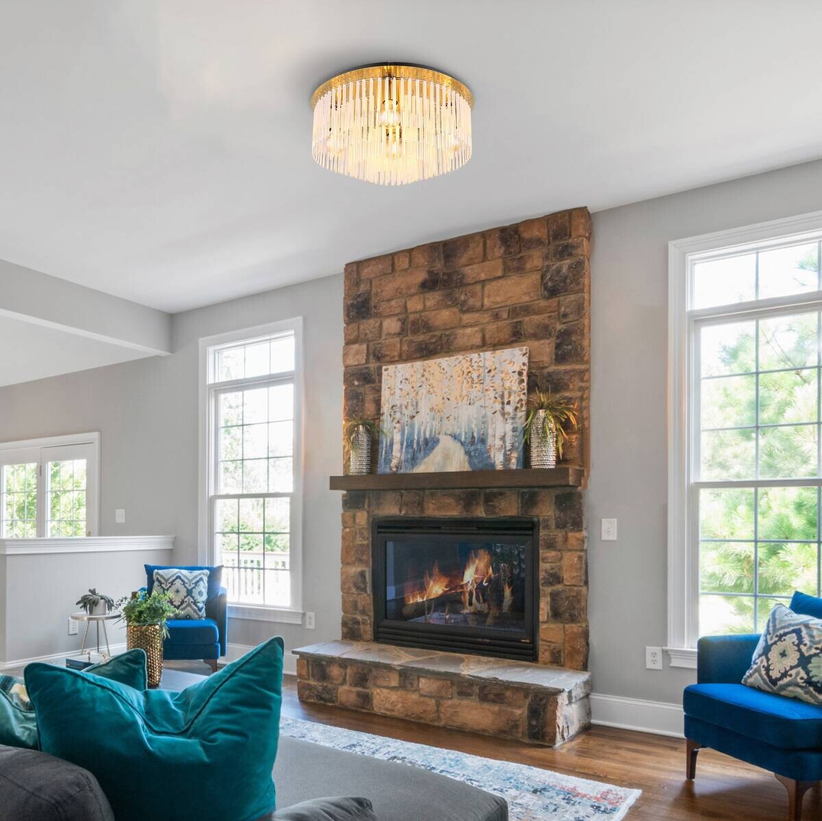 GLOBO Deckenleuchte Opal gold Glas Metall H/D: ca. 25x50 cm E27 5 Brennstellen