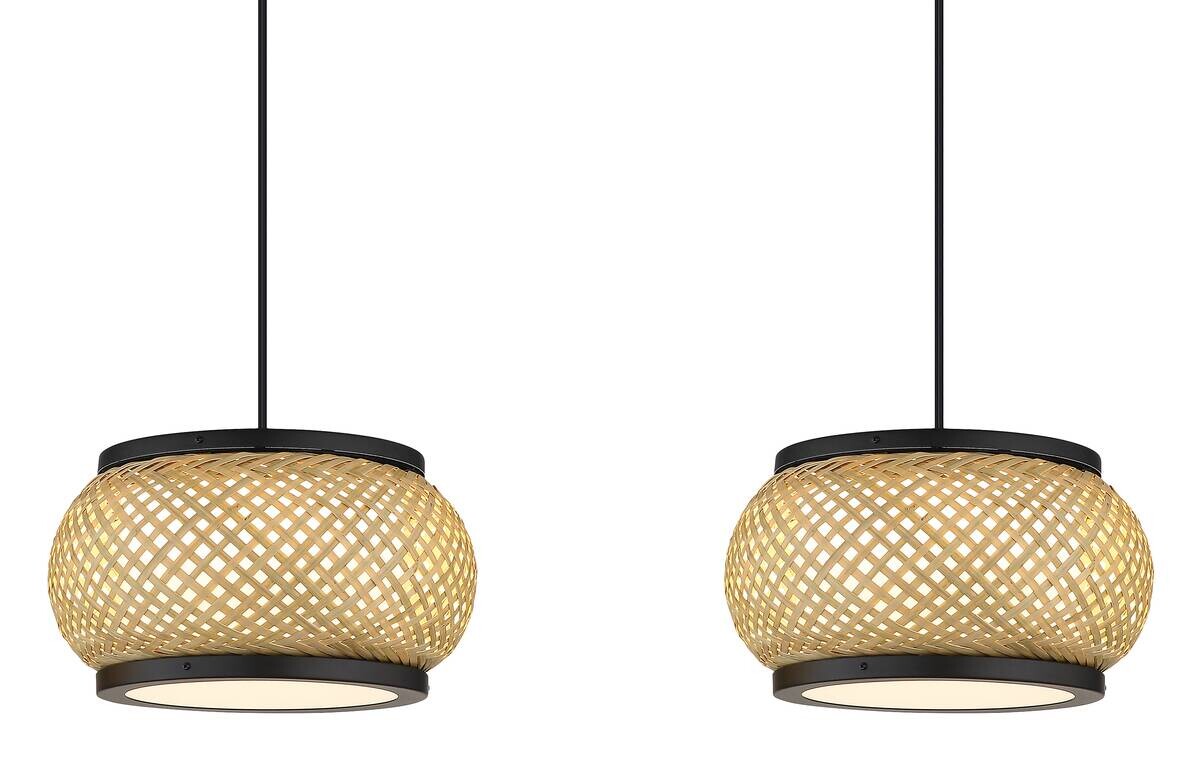 GLOBO Pendelleuchte natur mattschwarz Metall Bambus B/H/L: ca. 22x120x92 cm 1.0 Brennstellen