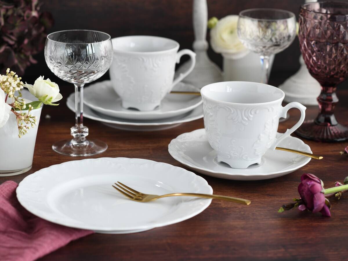 CreaTable Kaffeeservice Rokoko weiß Porzellan 18 tlg.