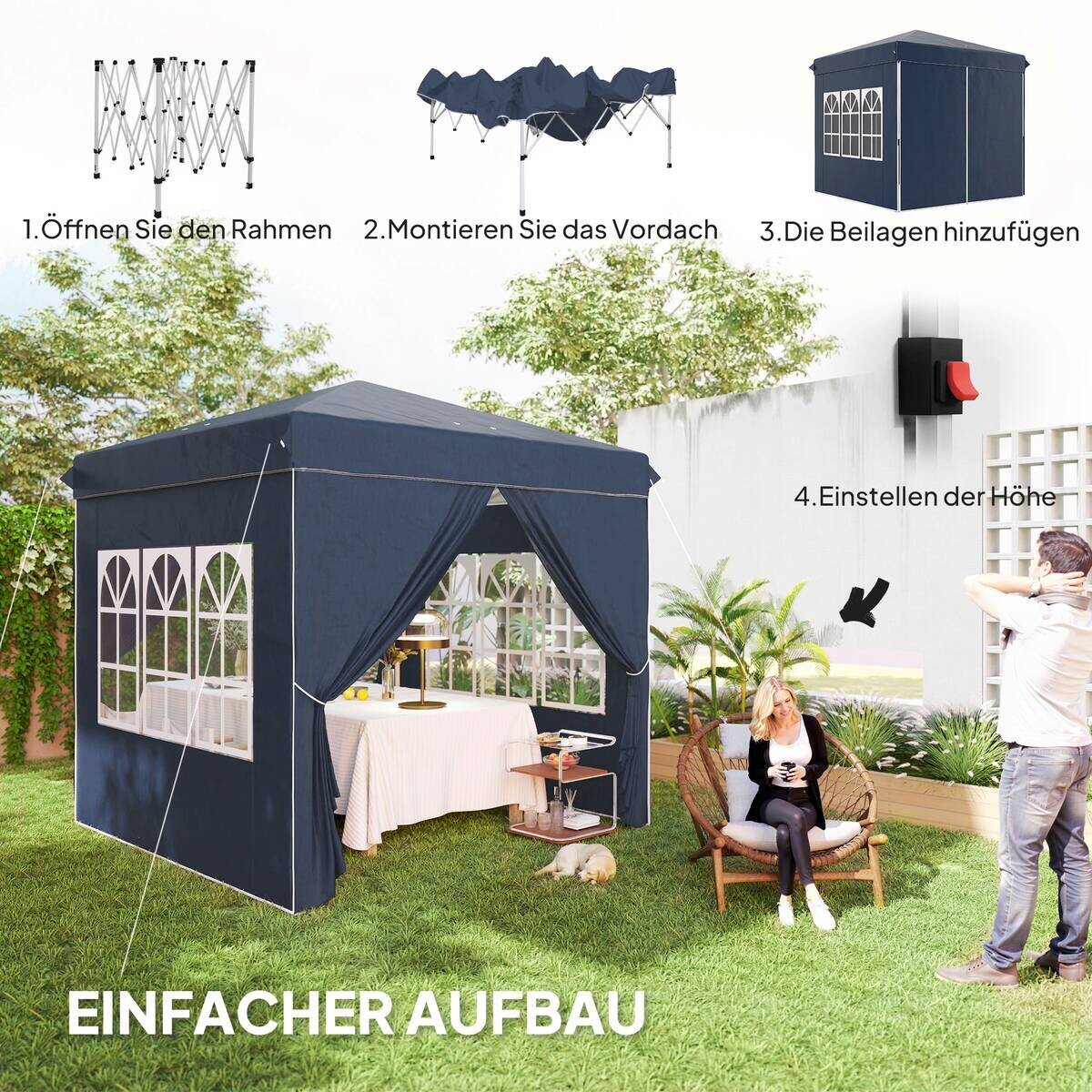 Outsunny Pavillon blau Polyester B/H/L: ca. 248x270x248 cm