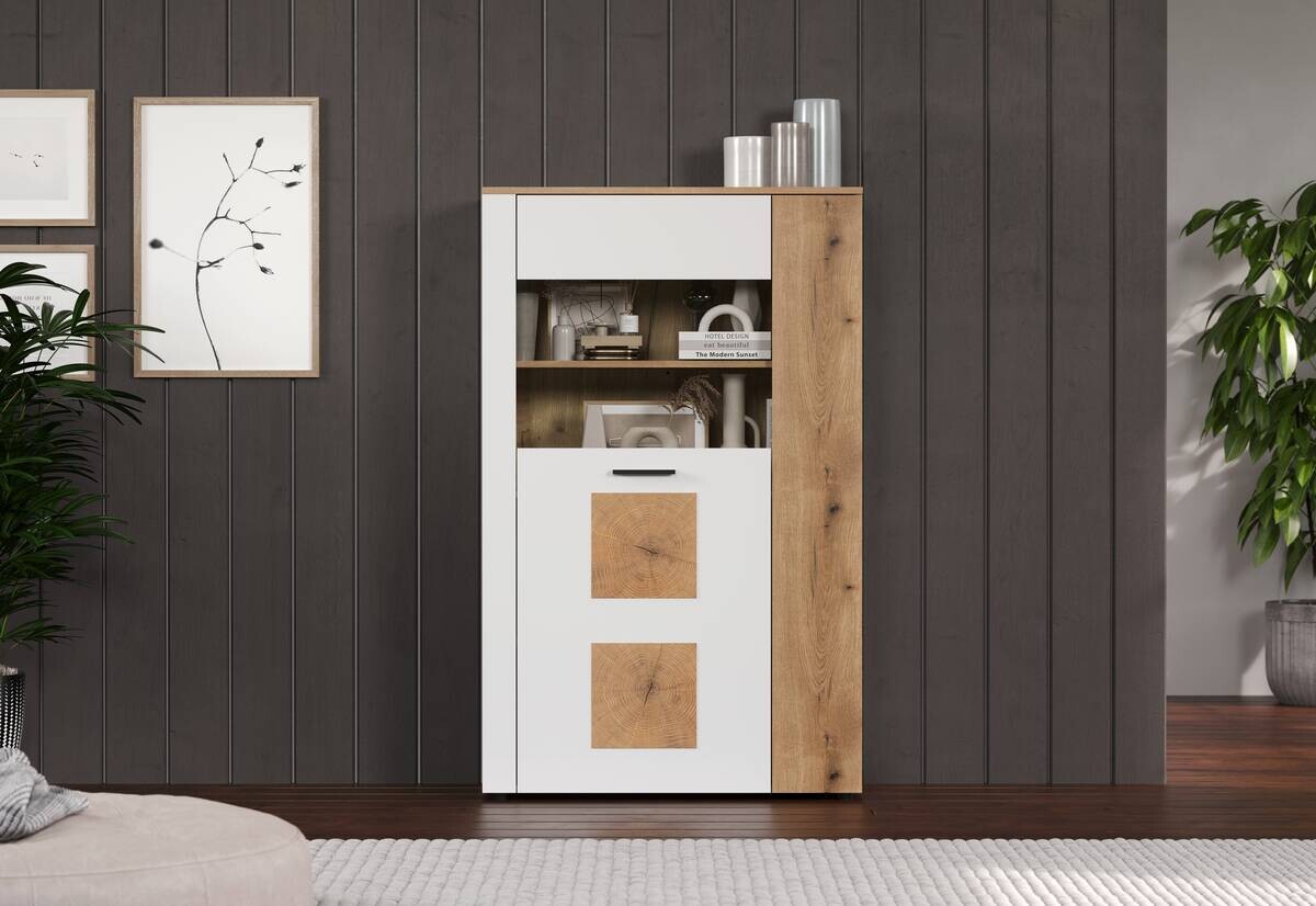 Vitrine Vitoria weiß Eiche Evoke Coast Nachbildung B/H/T: ca. 90x146x42 cm