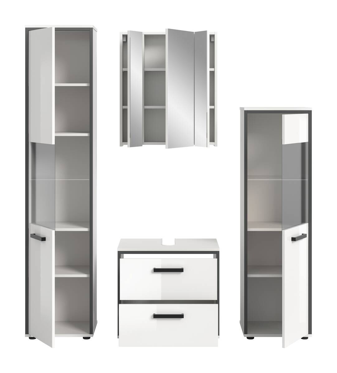 Badblock KOJAK weiß Hochglanz anthrazit grau B/H/T: ca. 171x188x37 cm