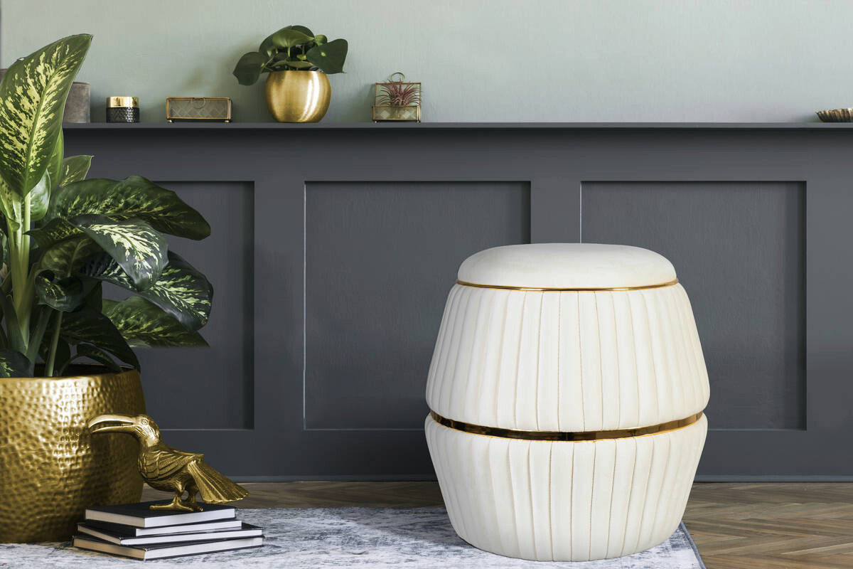 360 Living Hocker Doric 200 elfenbein gold H/D: ca. 53x51,5 cm