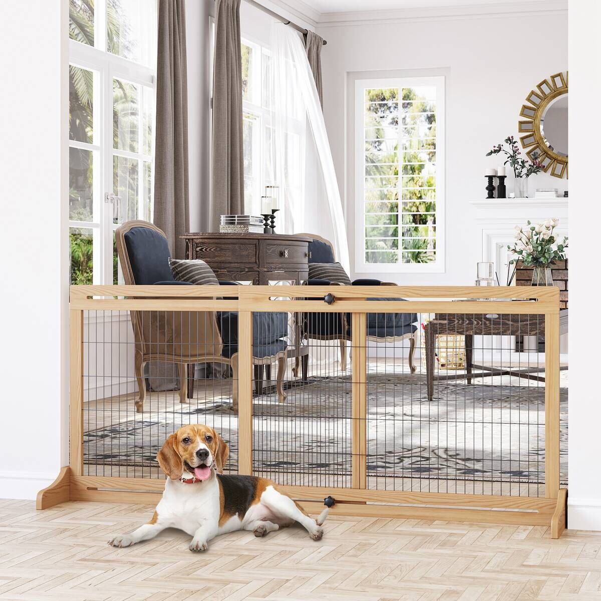 PawHut Hunde Absperrgitter natur Stahl B/H/L: ca. 36x69x183 cm