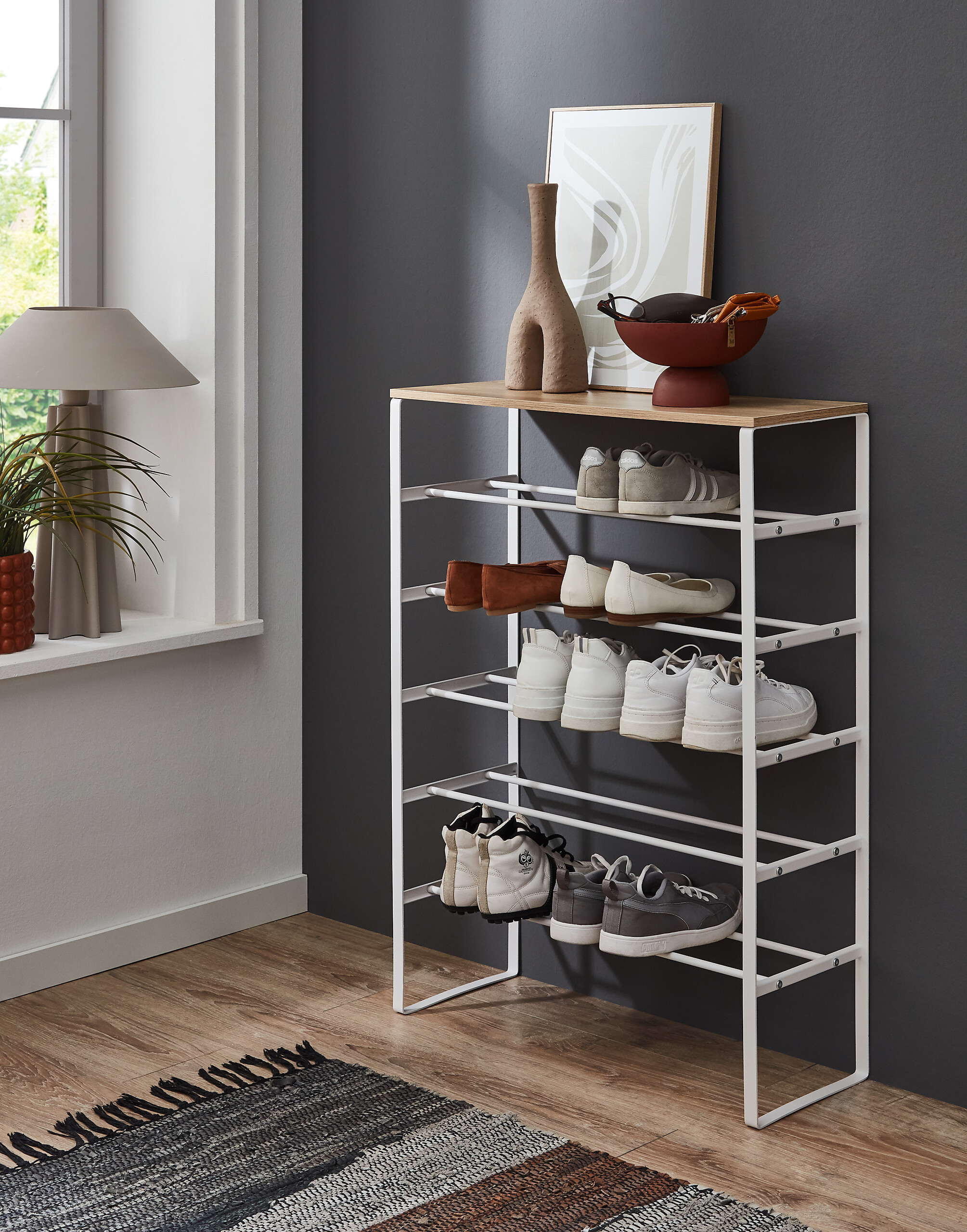 Schuhregal weiß Eiche Artisan Nachbildung B/H/T: ca. 66x90x25 cm