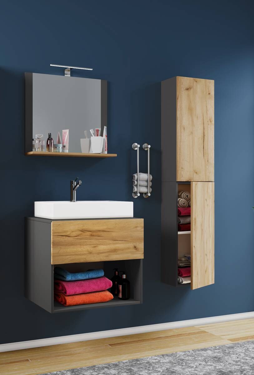 Waschplatz 4tlg-Lendas weiß anthrazit Eiche Honig Nachbildung B/H/T: ca. 60x52x52 cm