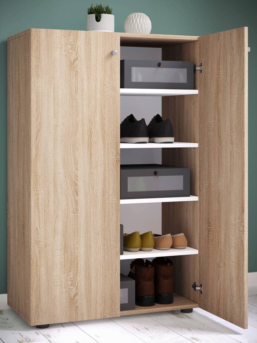 Schuhschrank Lona Eiche Sonoma Nachbildung weiß B/H/T: ca. 70x110x39 cm
