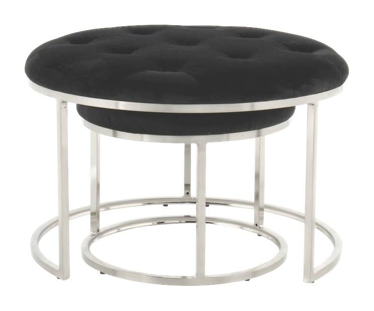 360 Living Hocker Myla 100 2er-Set schwarz silber Samt Metall H/D: ca. 41x60 cm