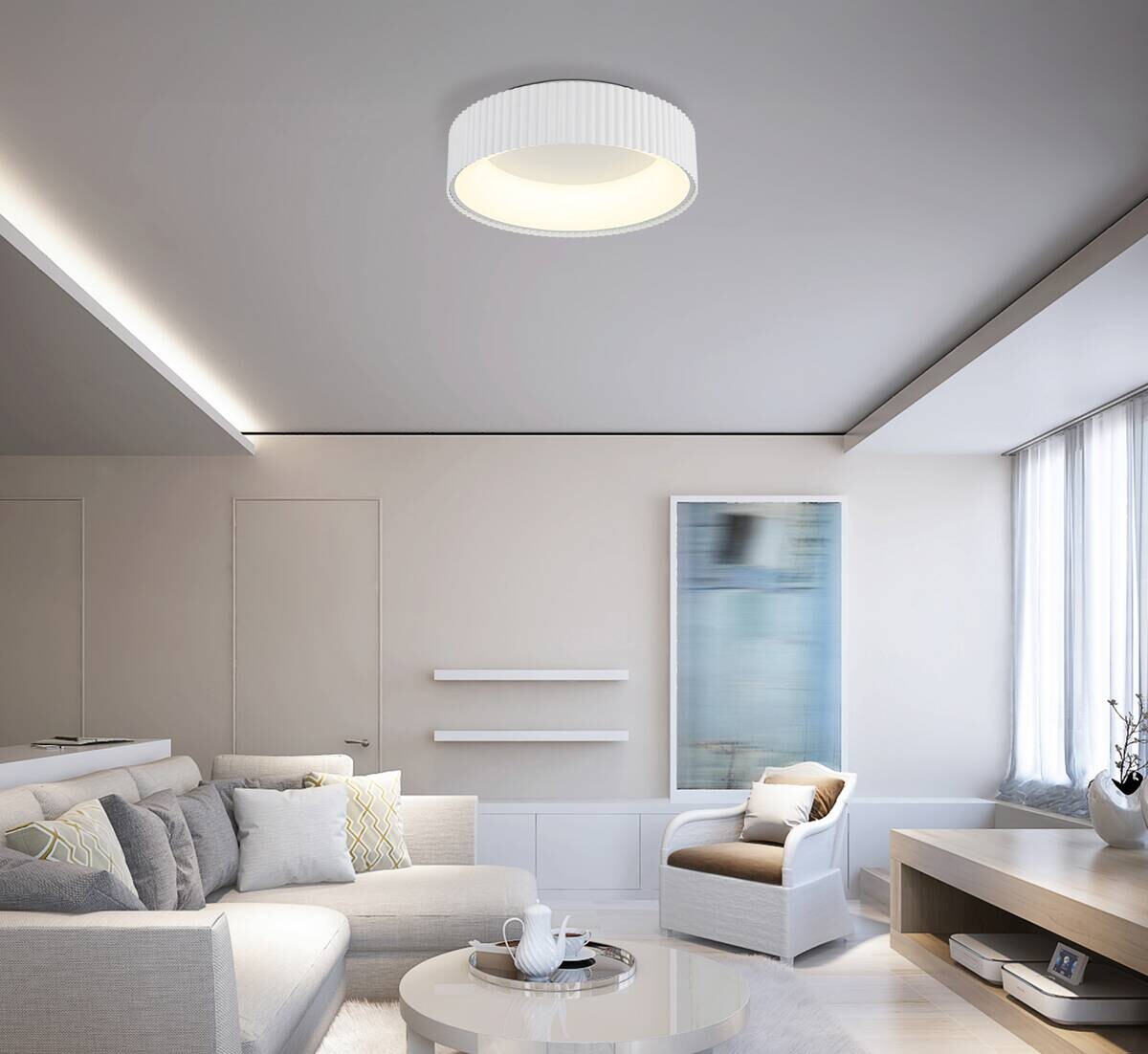 GLOBO LED-Deckenleuchte Opal weiß Metall Acryl H/D: ca. 13x46 cm 1 Brennstellen