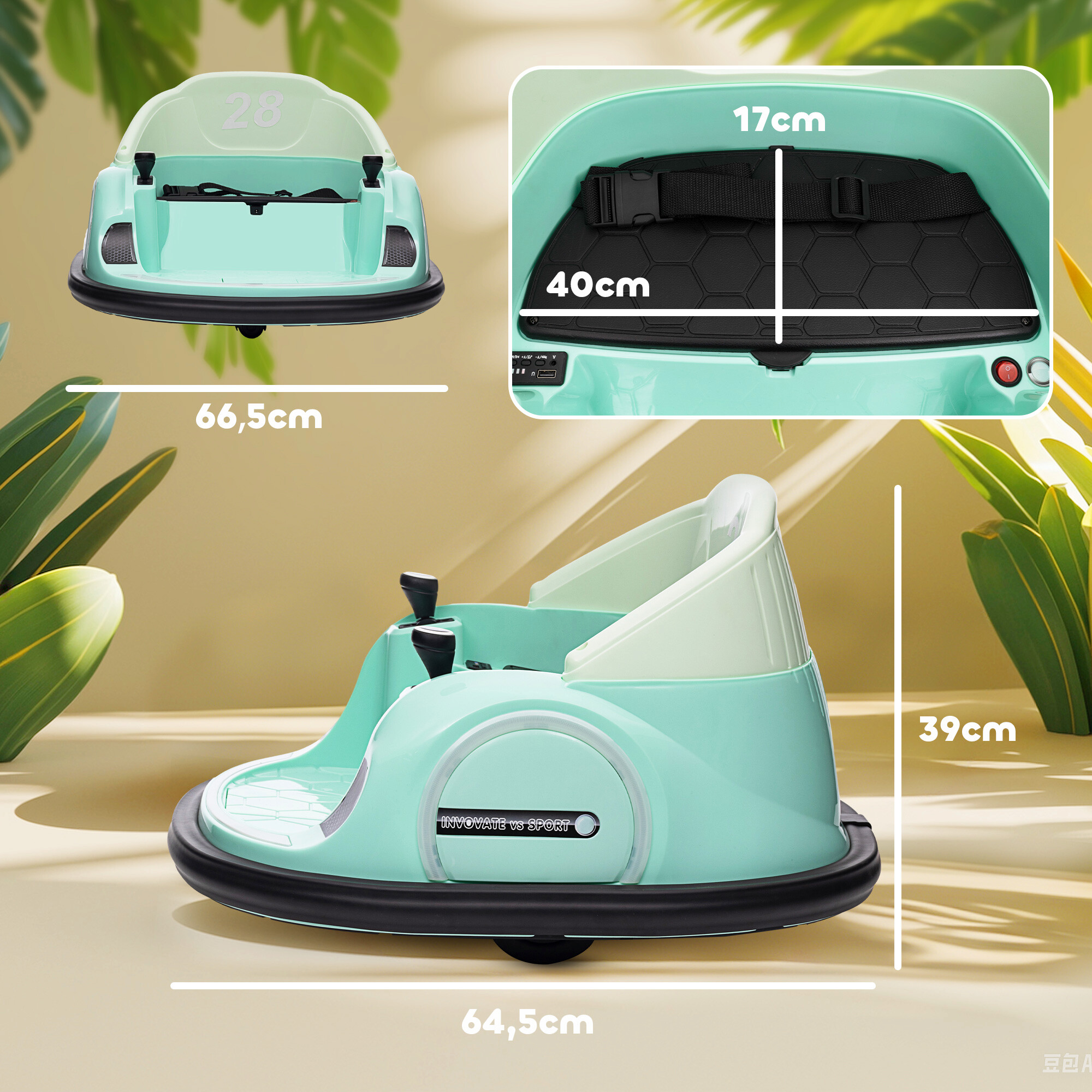 AIYAPLAY Kinder-Autoscooter türkis B/H/L: ca. 64,5x39x66,5 cm