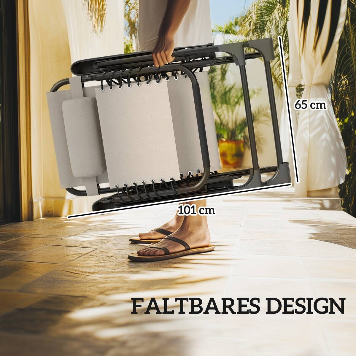 Outsunny Gartenliege 2er Set beige Metall B/H/L: ca. 65x110x90 cm