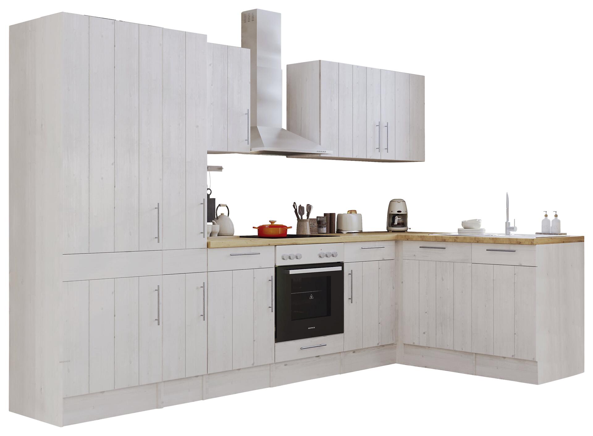 Respekta Winkelküche BERPL310LHWC weiß Lärche Nachbildung B/H/T: ca. 310x211x172 cm