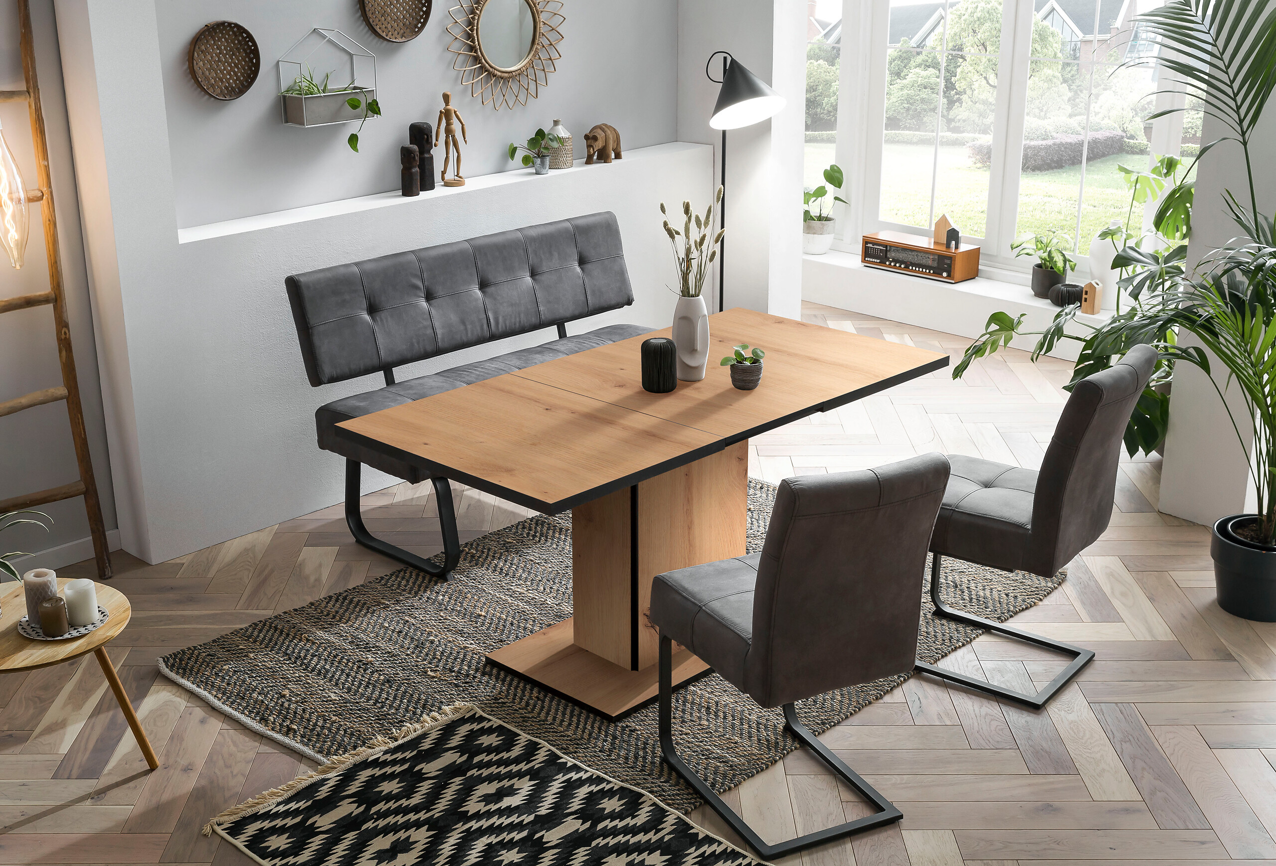 Essgruppe Luise I Eiche anthrazit Microfaser B/H/T: ca. 160x76x80 cm