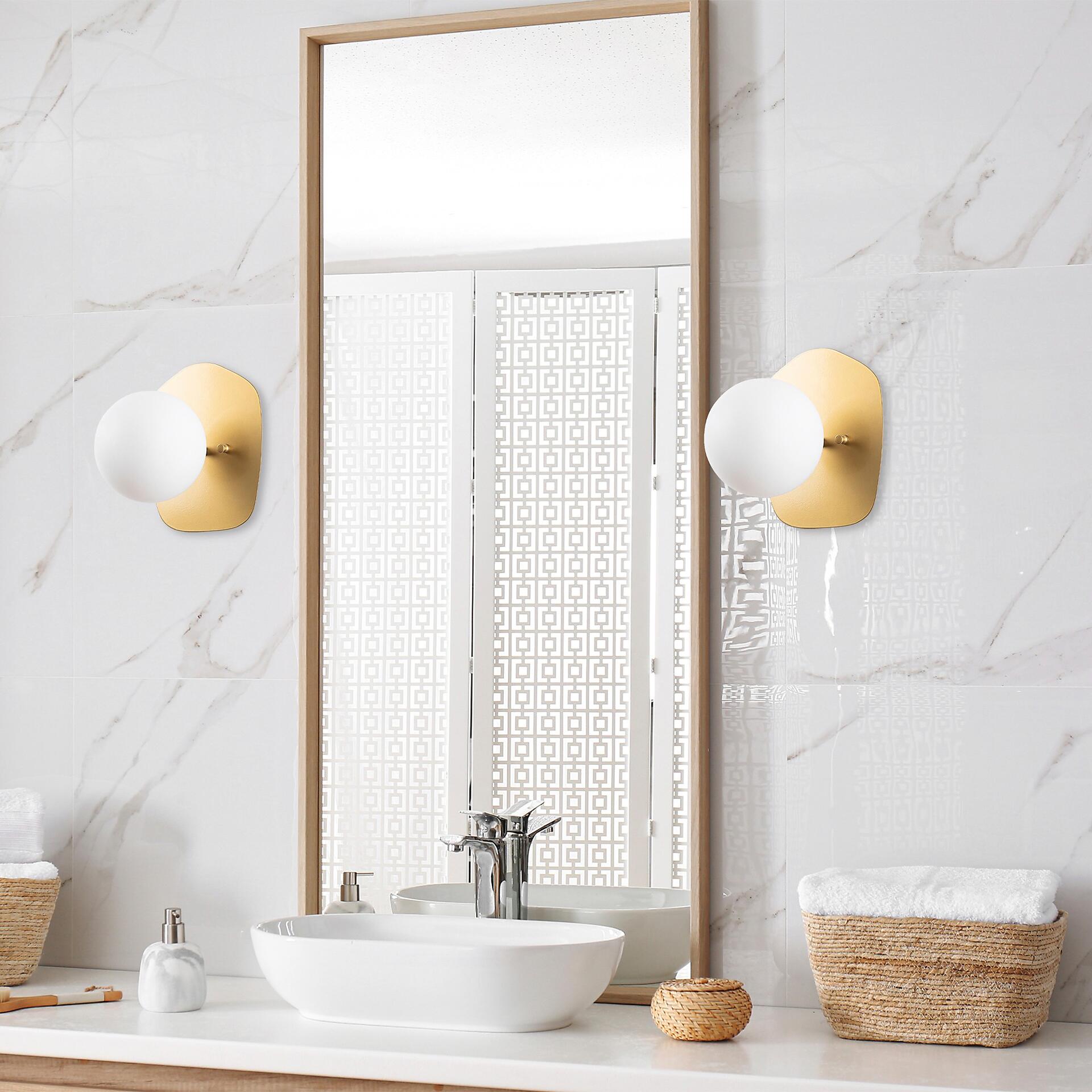 Opviq Wandleuchte gold Glas Metall B/H/L: ca. 25x25x20 cm E14 1 Brennstellen