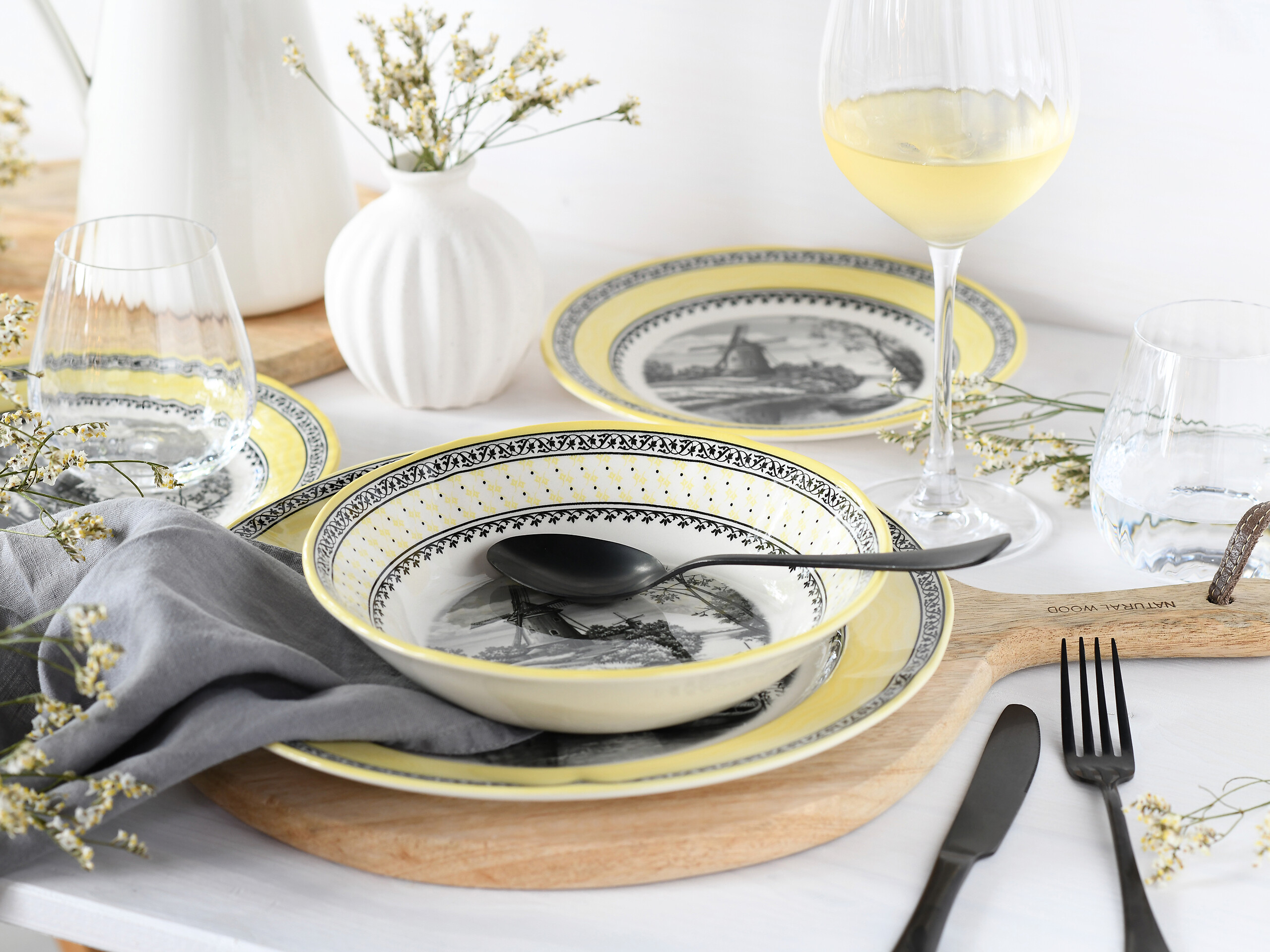 CreaTable Servierschalen-Set Windmühle gelb Steingut 18 tlg.