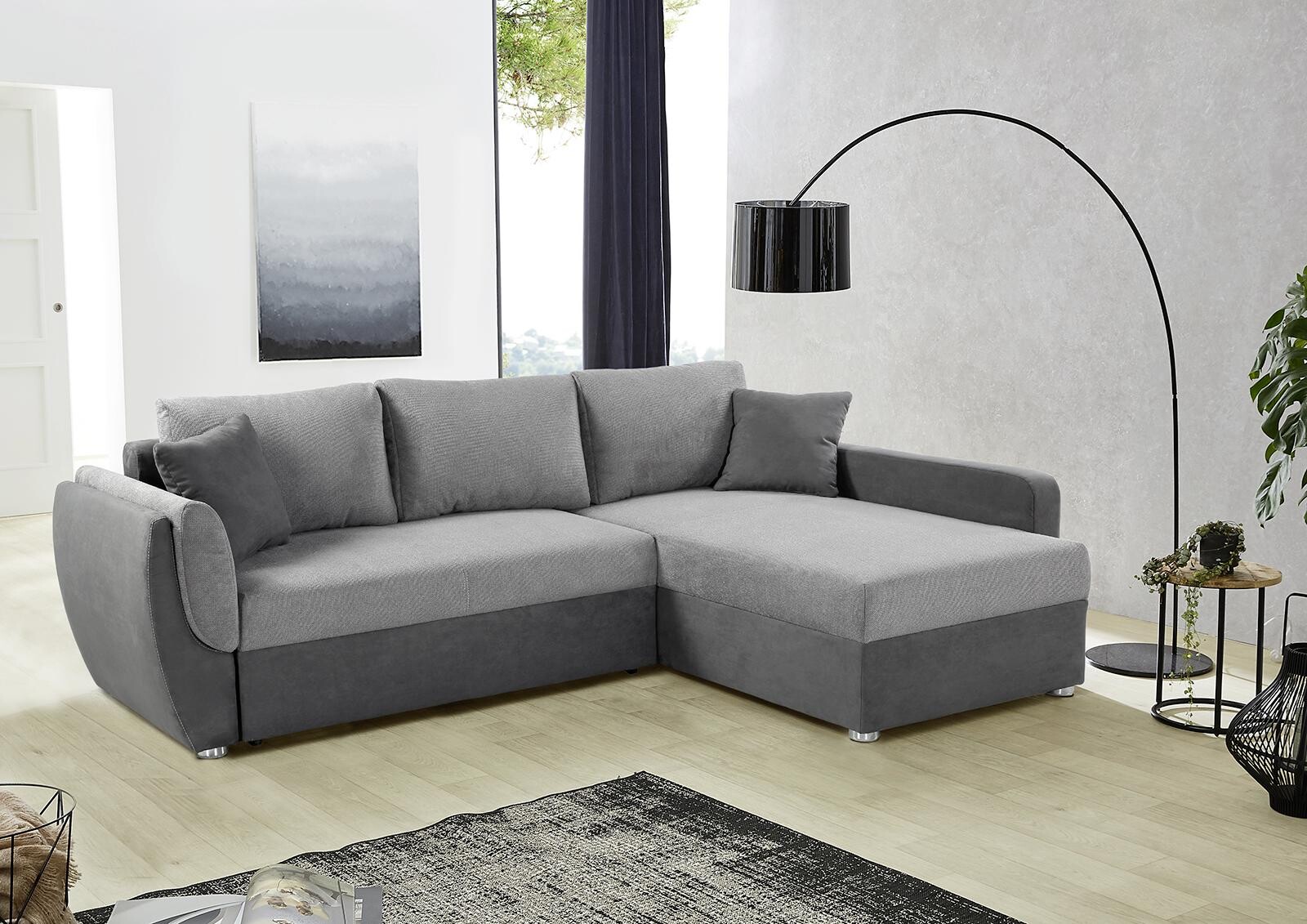 Ecksofa mit Bettfunktion und Bettkasten anthrazit grau Polyester B/H/T: ca. 247x82x178 cm