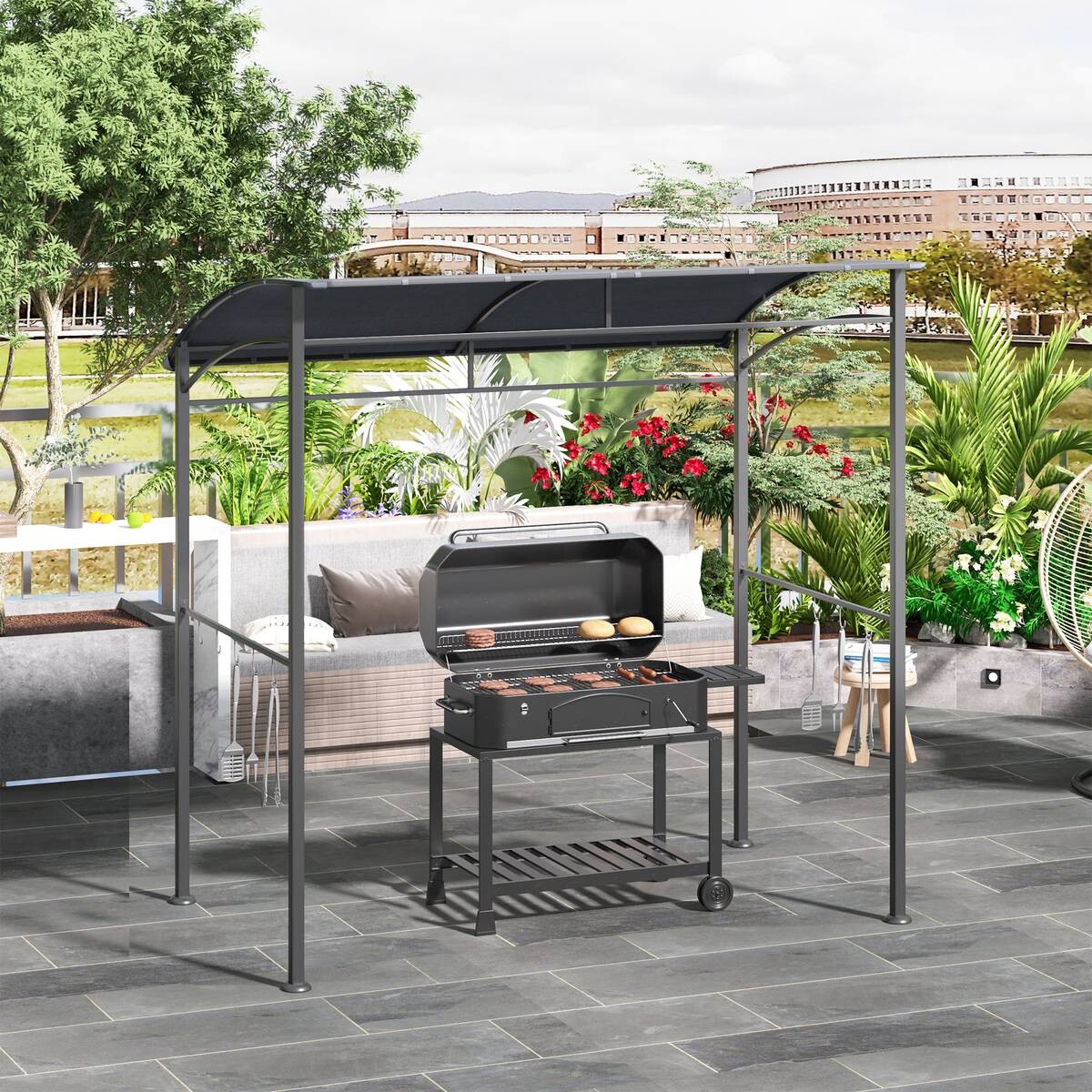 Outsunny Grillpavillon grau Polyester B/H/L: ca. 150x220x215 cm