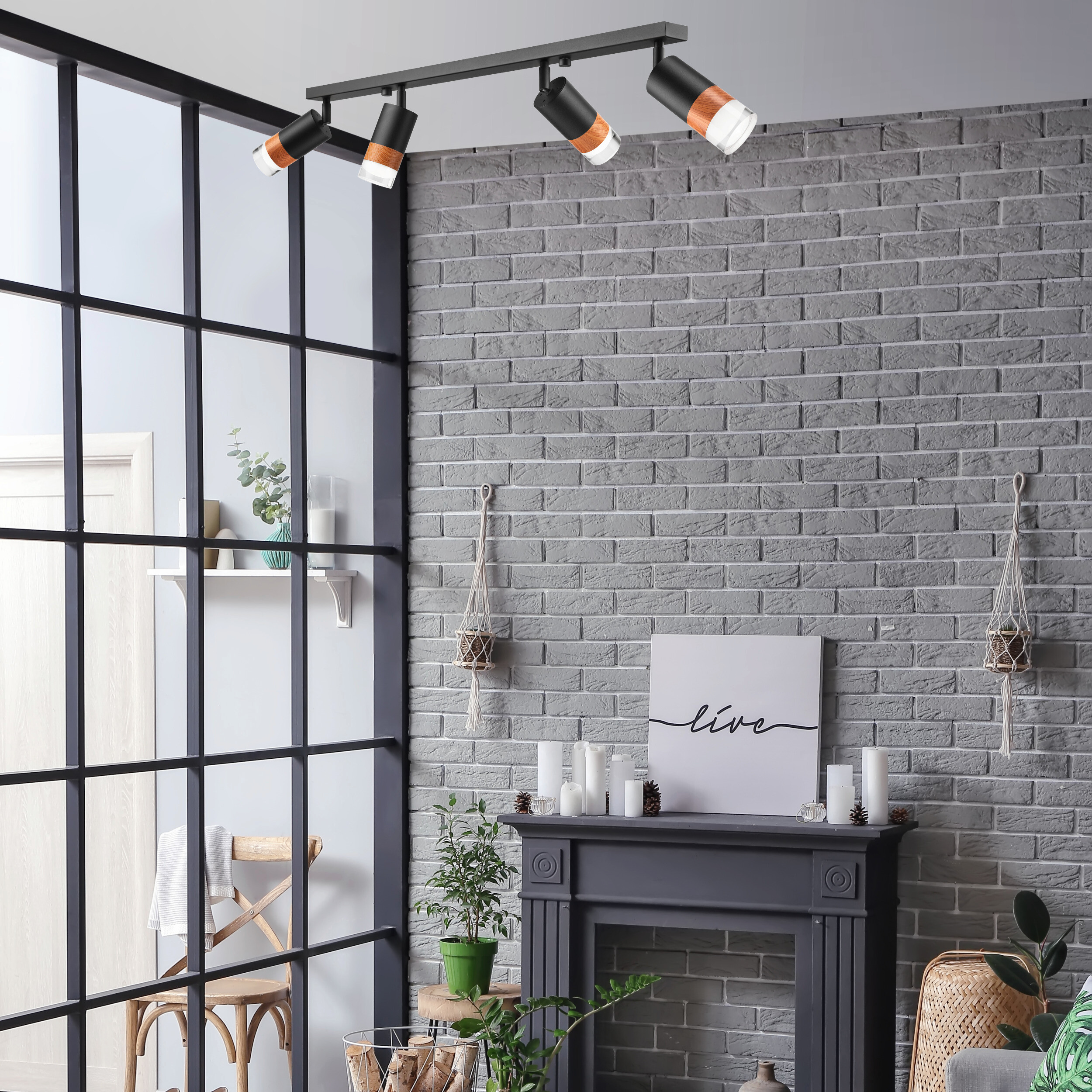 Lamkur Deckenleuchte schwarz Glas Stahl B/H/L: ca. 8x19x81 cm 4 Brennstellen