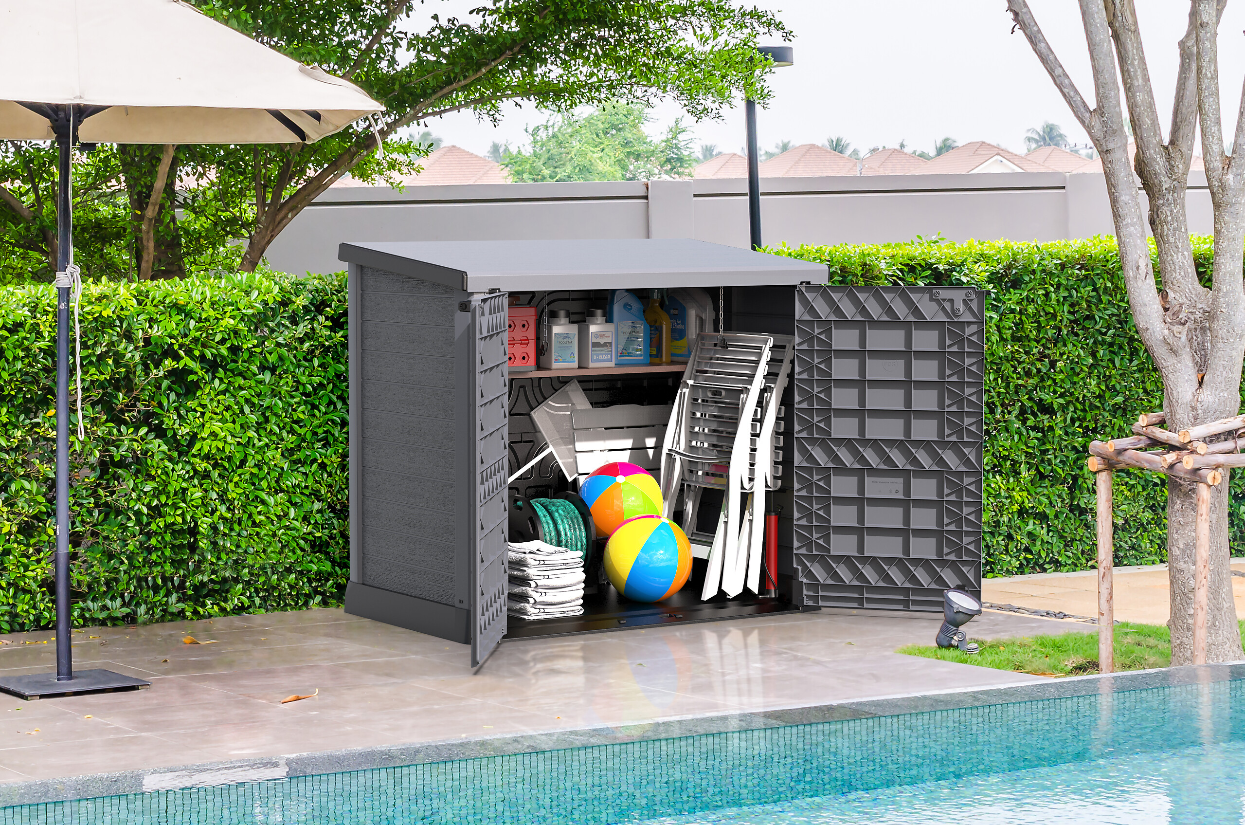 VCM Mülltonnenbox 2er StoreAway grau Kunststoff B/H/L: ca. 145x125x83 cm