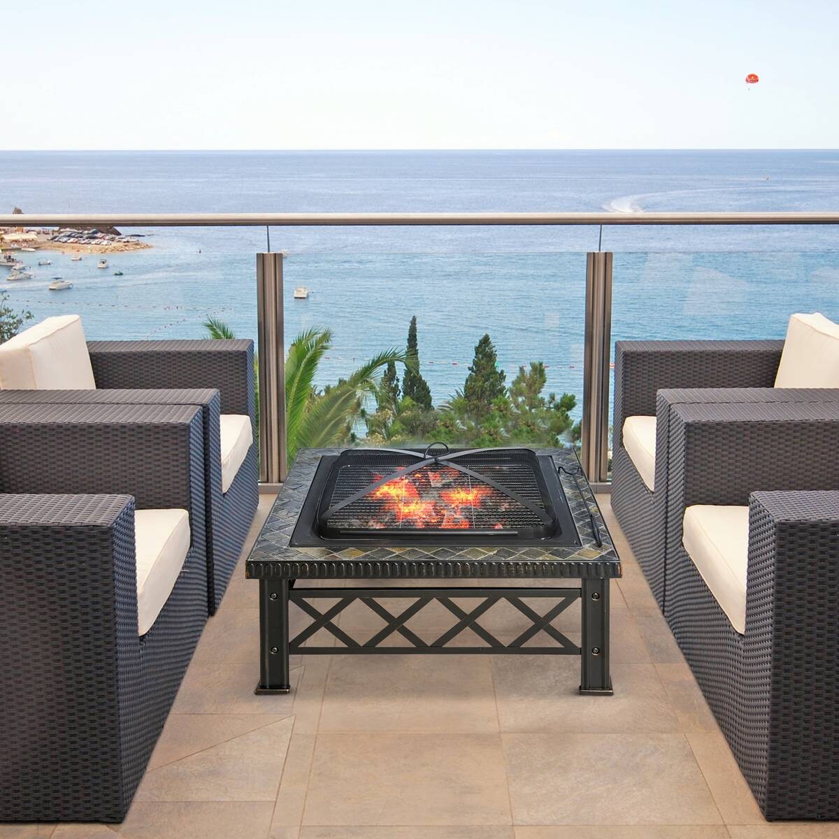 Outsunny Feuerschale schwarz Schiefer B/H/T: ca. 76x47x76 cm