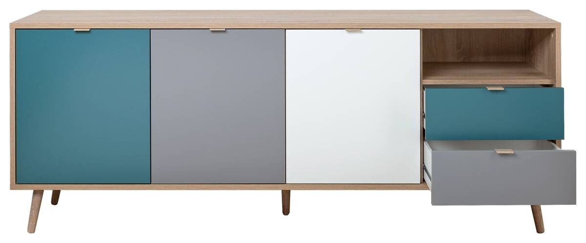 Sideboard Cuba Eiche Sonoma Nachbildung weiß grau petrol B/H/T: ca. 180x71x40 cm