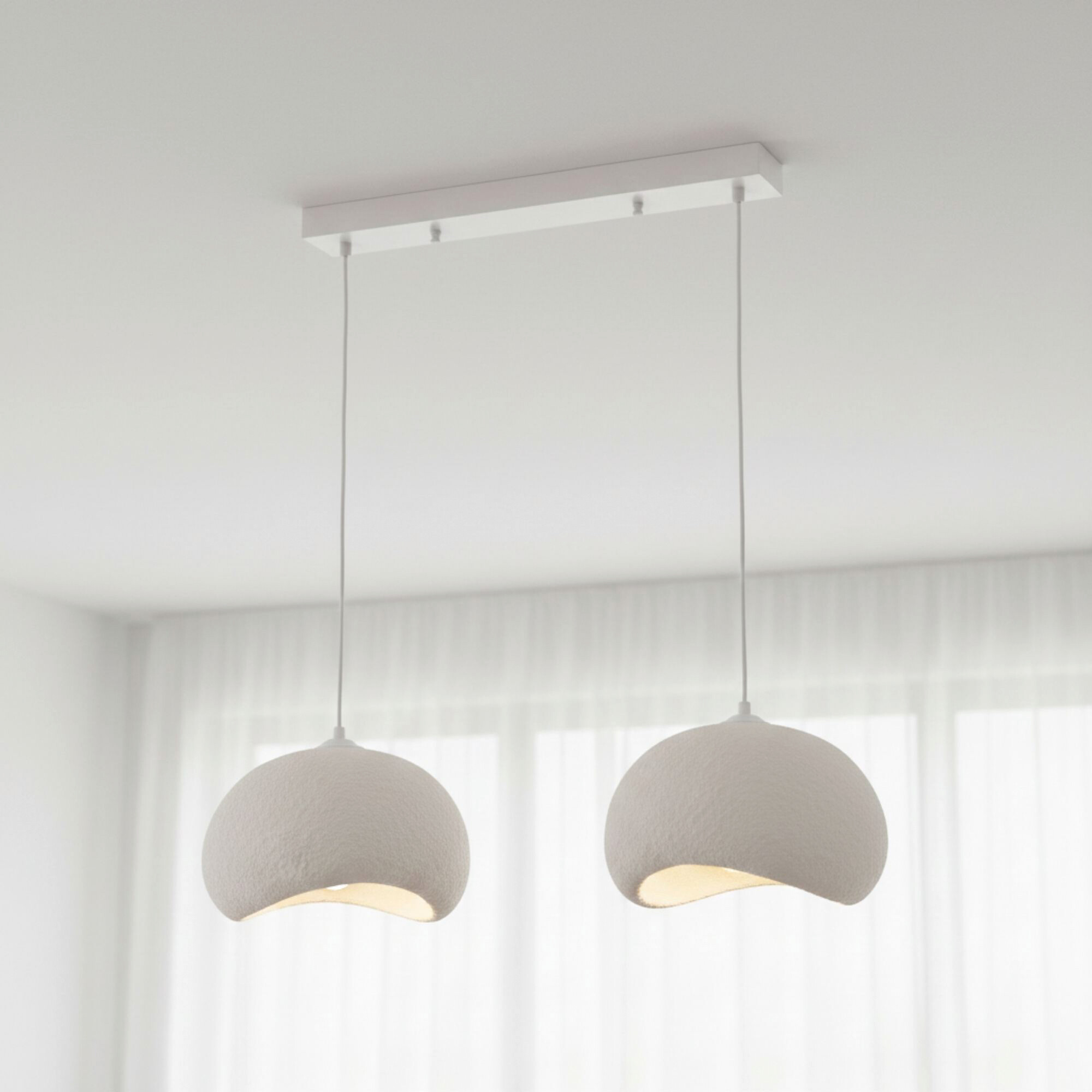 Opviq Pendelleuchte Yontu-15852-A weiß Metall Polyester-Mischgewebe B/H/L: ca. 29x120x34 cm E27 2 Brennstellen