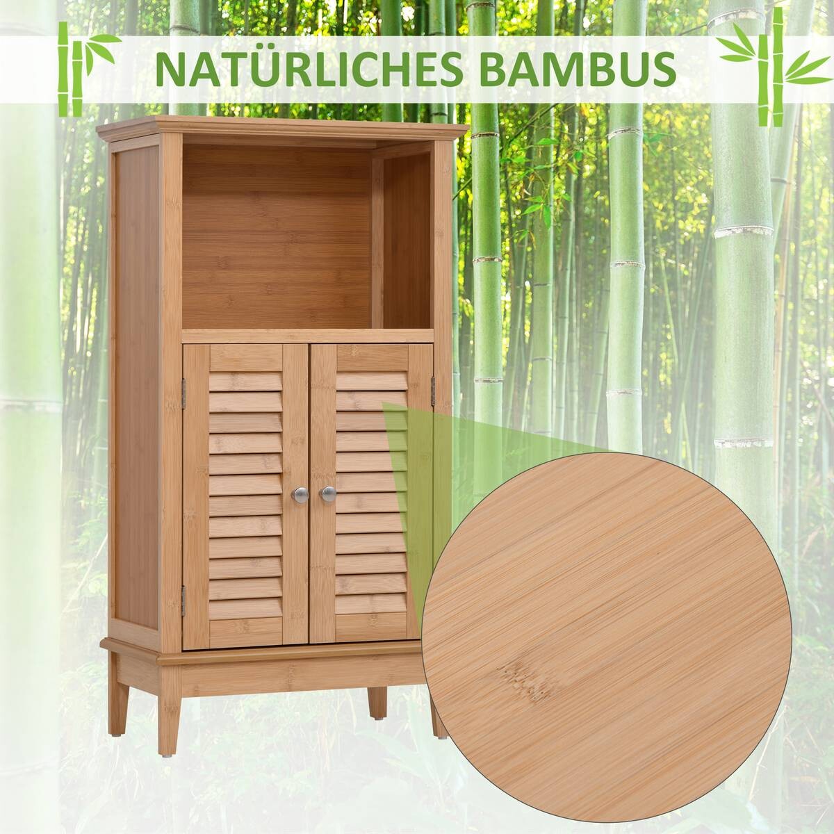 Badezimmerschrank natur Bambus B/H/L: ca. 26x92x50 cm