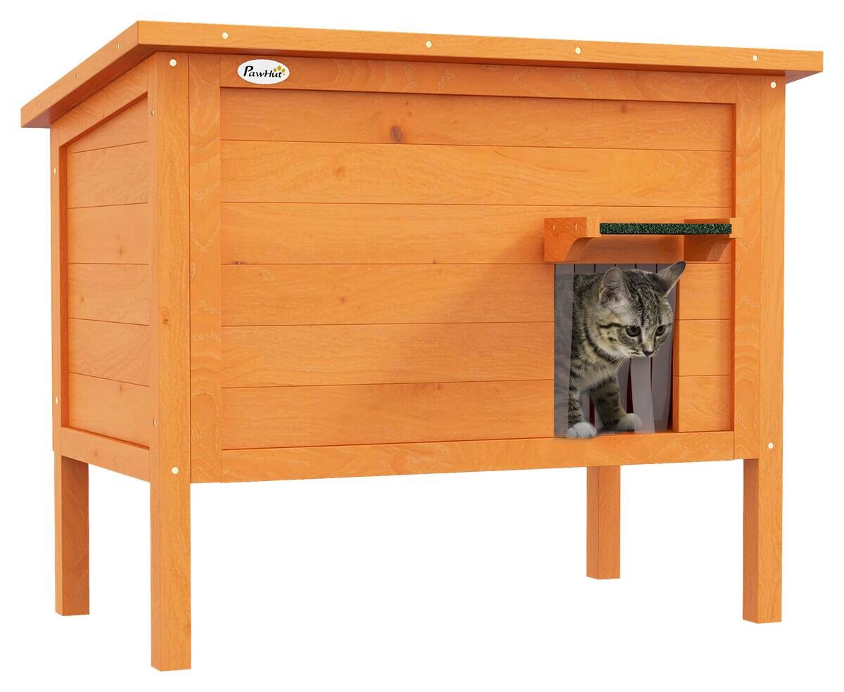 PawHut Katzenhütte orange Holz B/H/L: ca. 50x68,5x85 cm