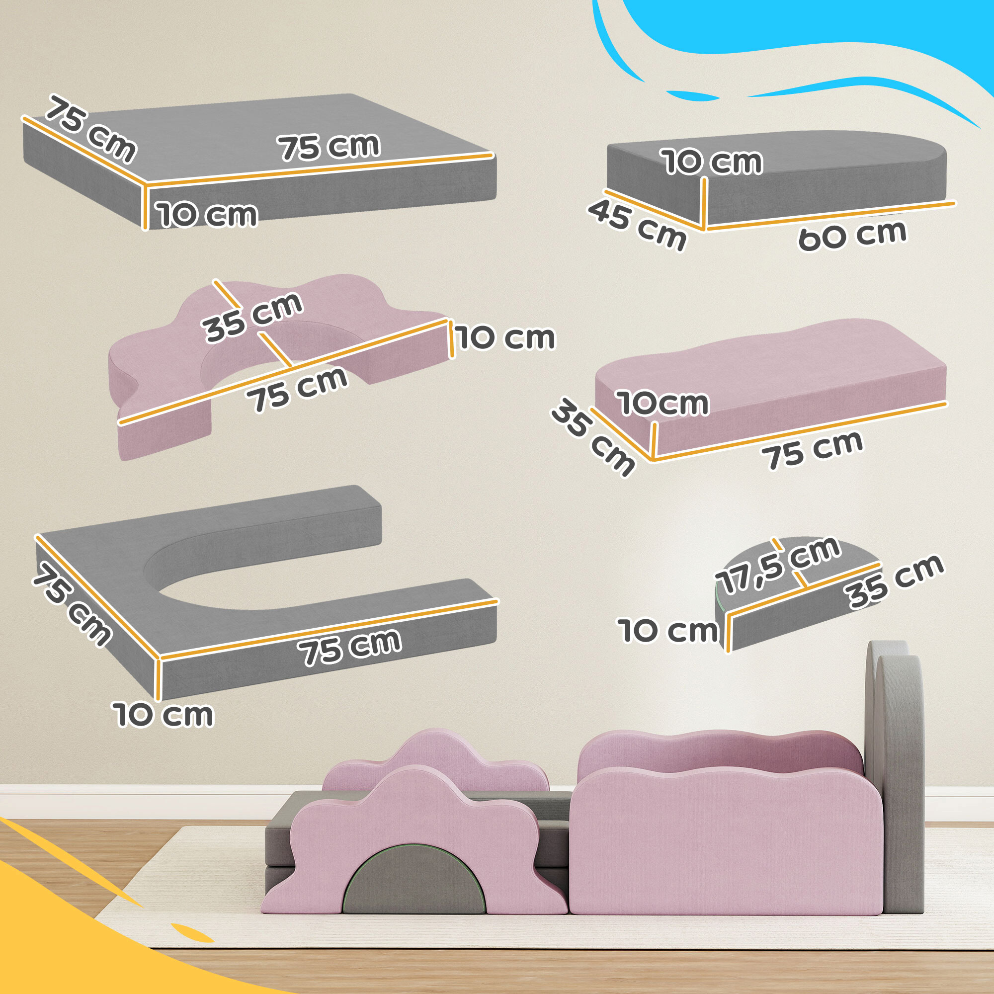 AIYAPLAY Softbausteine B/H/L: ca. 75x10x75 cm