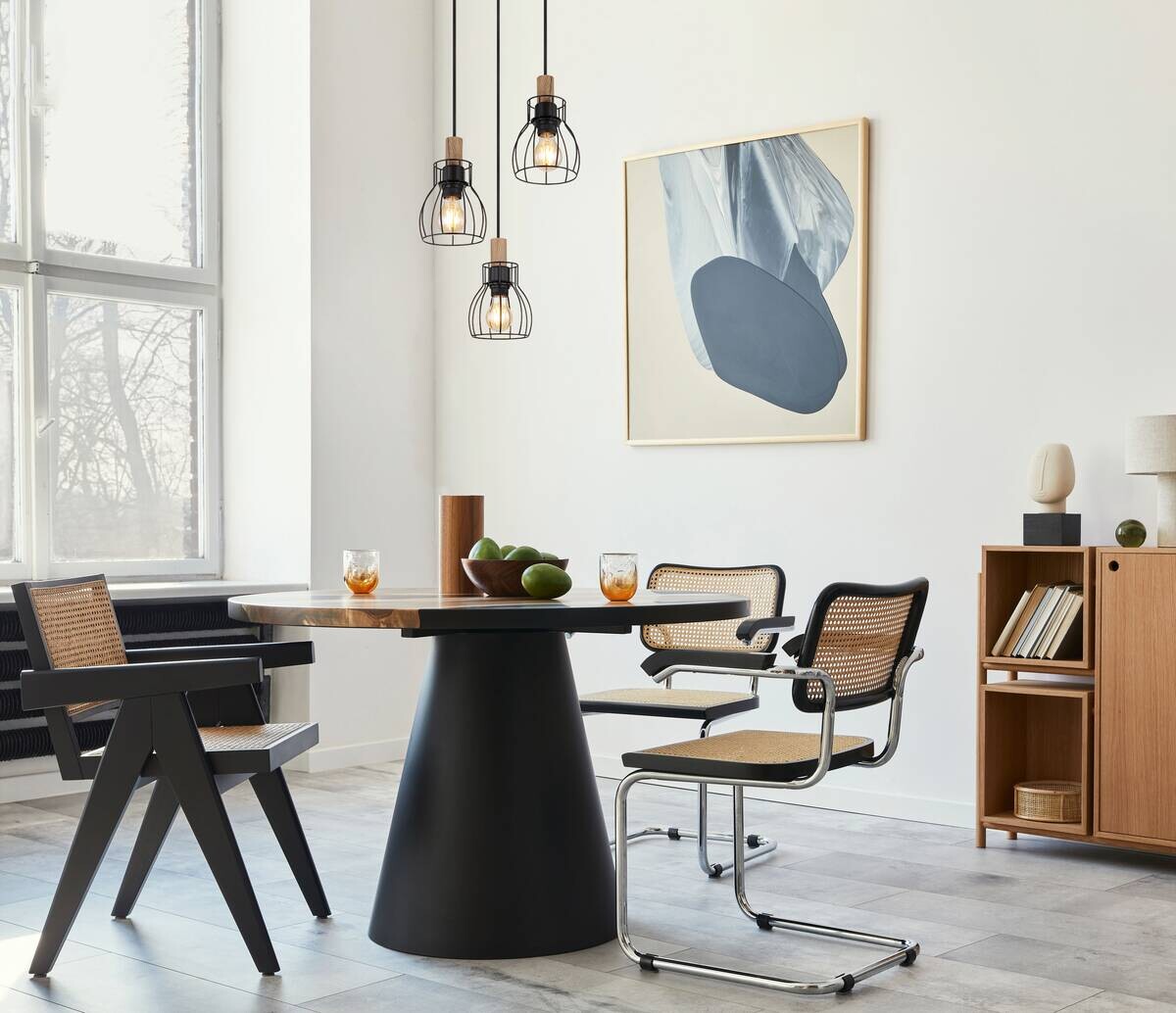 GLOBO Pendelleuchte Mina schwarz Metall H/D: ca. 120x35,5 cm E27 3 Brennstellen