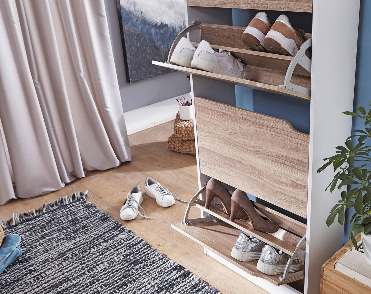 Schuhschrank Eiche Sonoma Nachbildung weiß B/H/T: ca. 60x150x24 cm