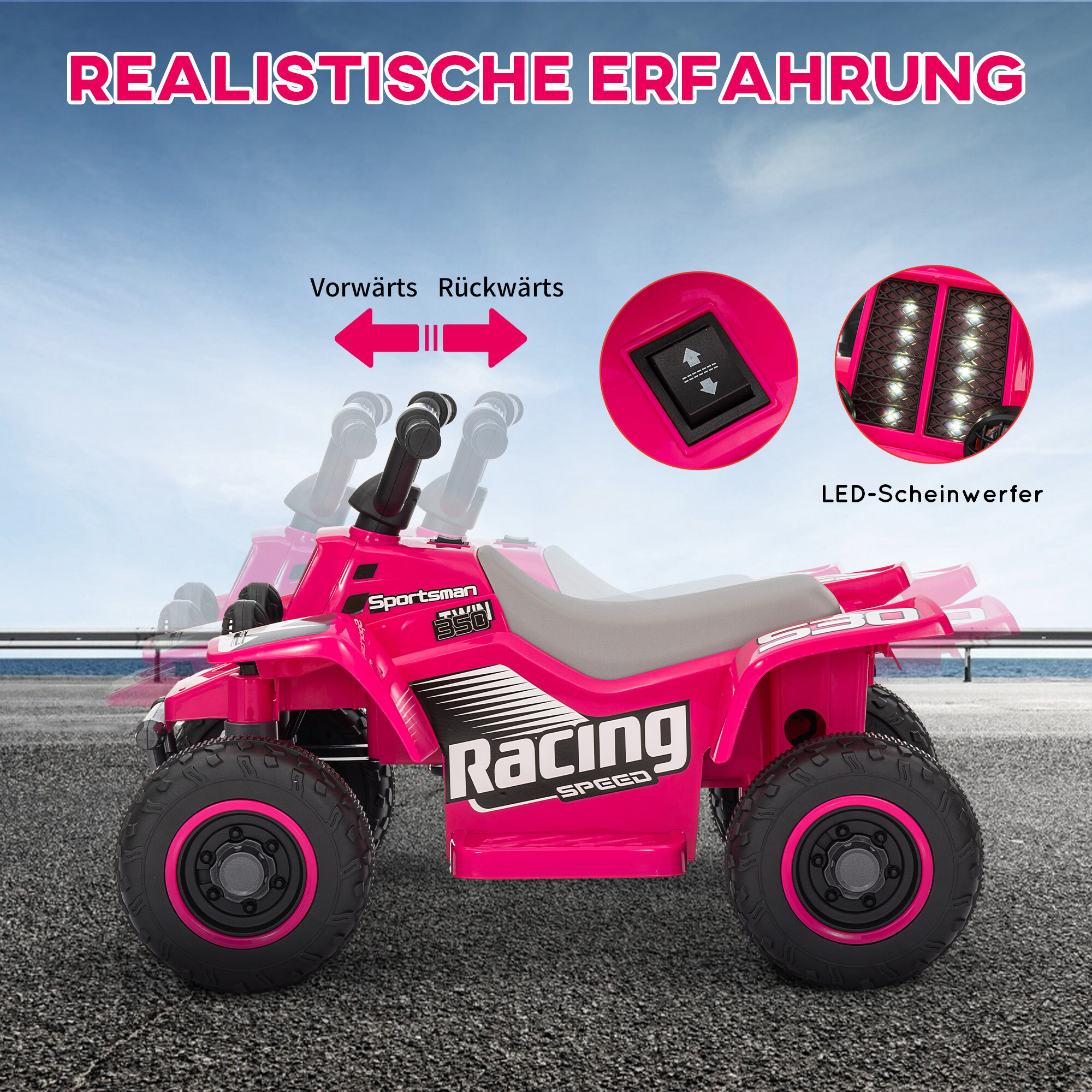 AIYAPLAY Kinder Elektro-Quad rosa B/H/L: ca. 42,5x46,5x70,5 cm