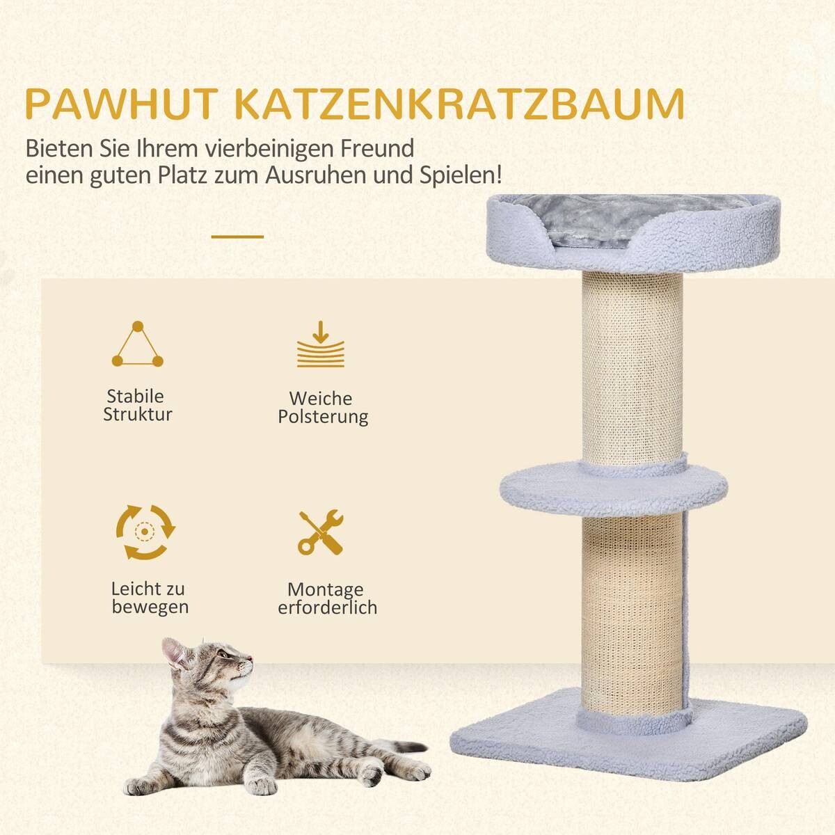 PawHut Kratzbaum hellgrau Sisal B/H/L: ca. 45x91x45 cm