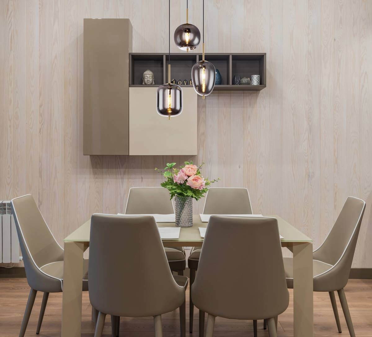 GLOBO Pendelleuchte Blacky messing Metall Rauchglas H/D: ca. 120x46 cm E14 3 Brennstellen