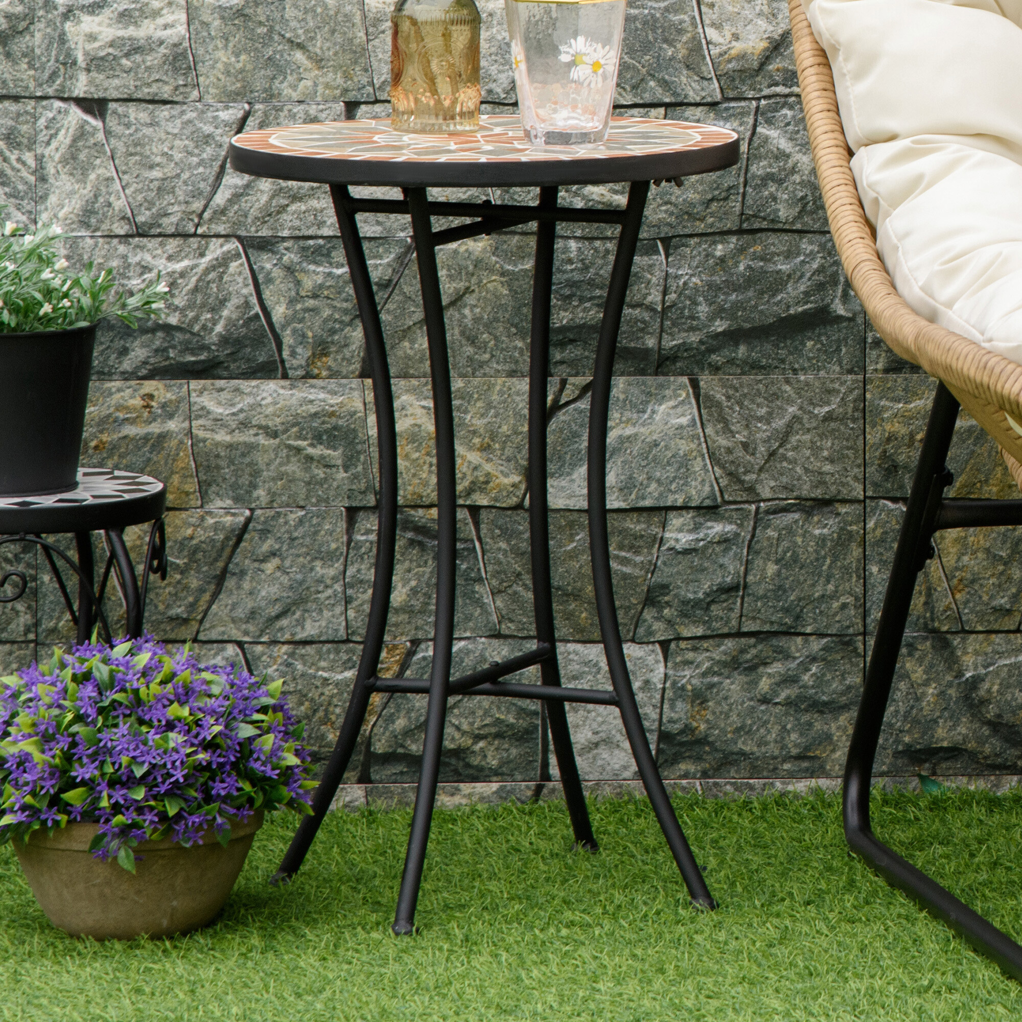 Outsunny Gartentisch schwarz Keramik H/D: ca. 54x36 cm