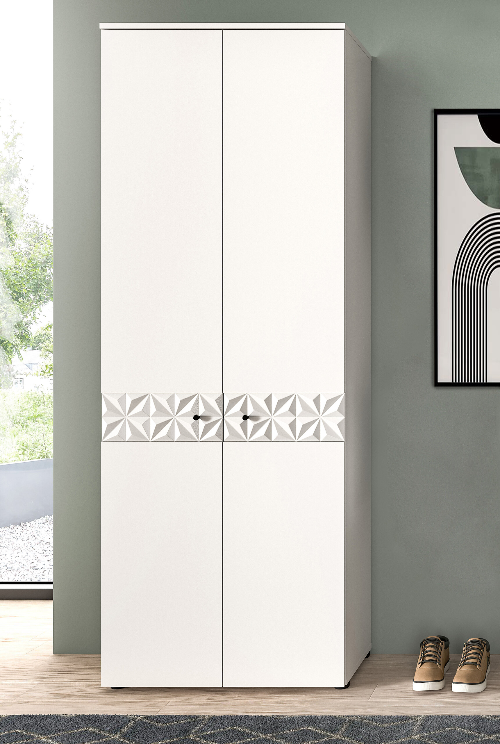 Garderobenschrank Prisma weiß weiß Hochglanz B/H/T: ca. 70,2x192x34,8 cm Garderobenschrank Prisma weiß weiß Hochglanz B/H/T: ca. 70,2x192x34,8 cm