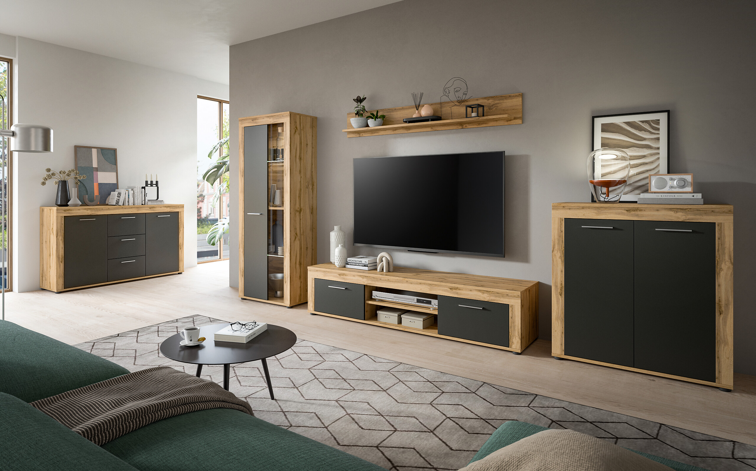 Sideboard Jam Eiche Wotan Nachbildung grau B/H/T: ca. 125x80x35 cm