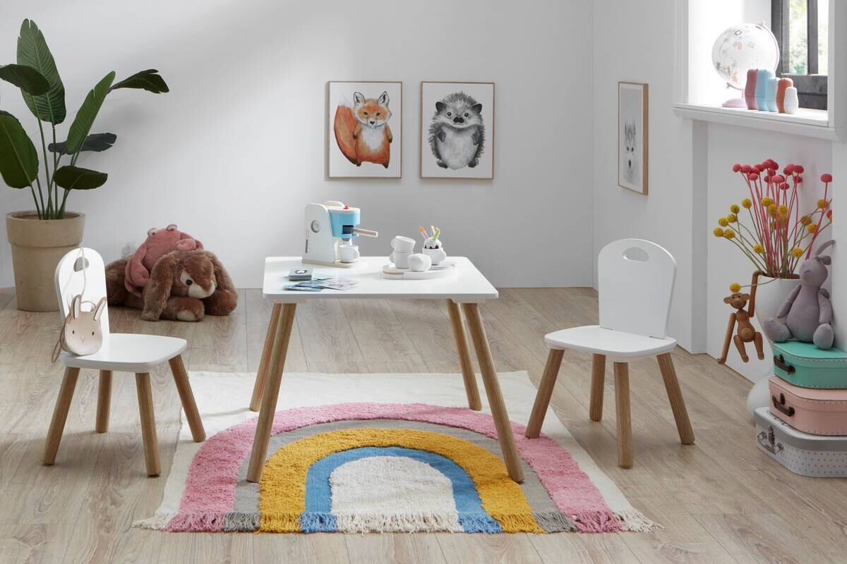 Kindermöbel-Set 3er Set Pinie Nachbildung weiß B/H/T: ca. 55x43x55 cm