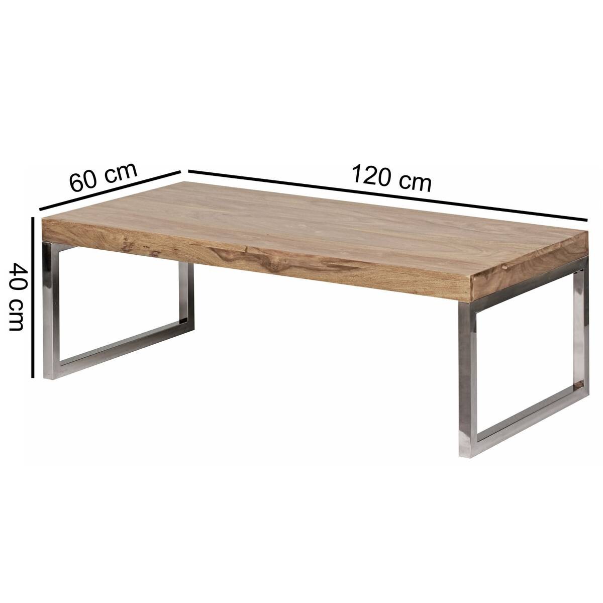 Wohnling Couchtisch natur Chrom Akazie Metall B/H/T: ca. 120x40x60 cm