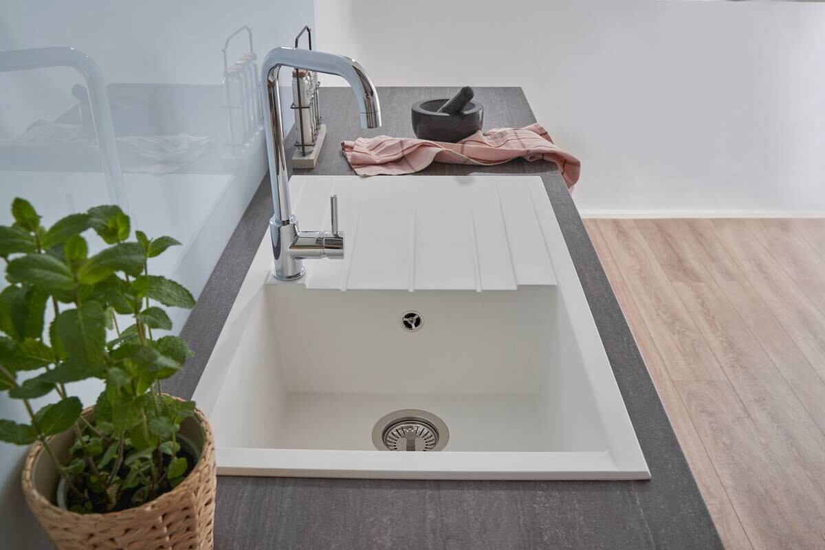 Respekta Einbauspüle Houston 80 x 50 W weiß Mineralite B/H/T: ca. 80x21x50 cm