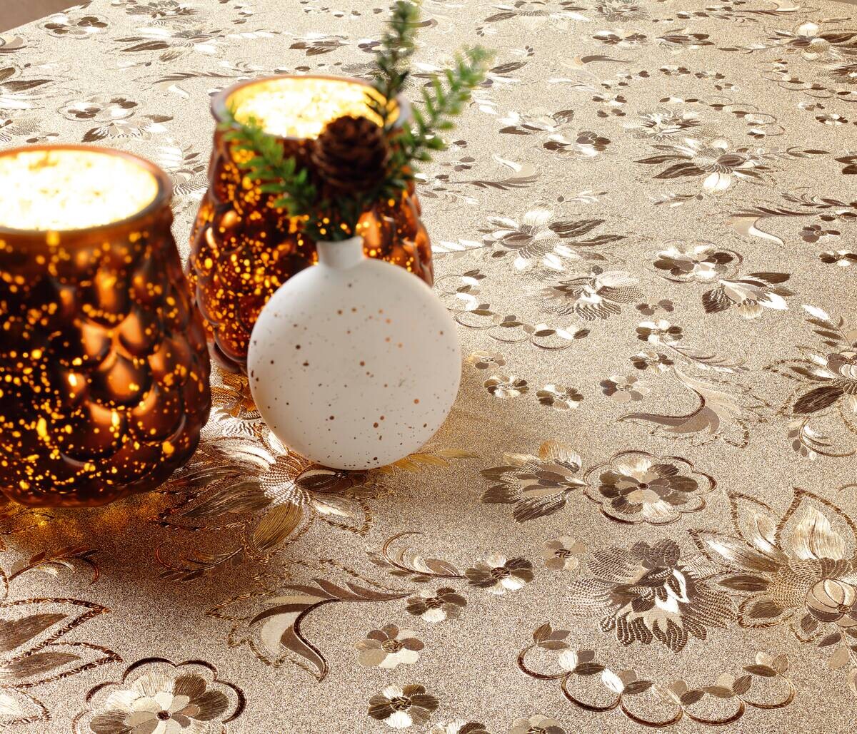 Milano Abwaschbarer Tischbelag Blüte messing B: ca. 140 cm