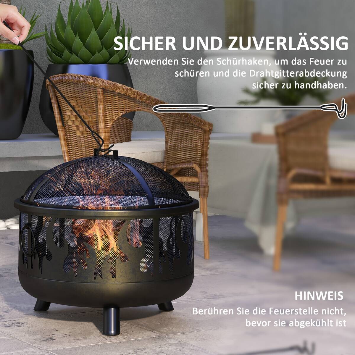 Outsunny Feuerschale schwarz Metall B/H/L: ca. 61x55x61 cm