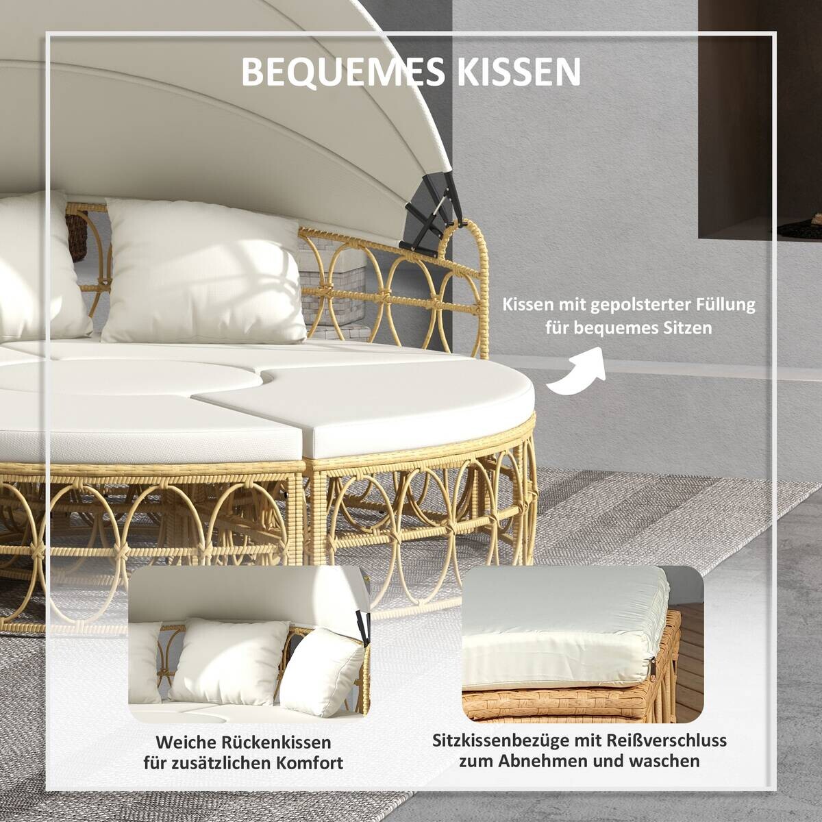 Outsunny Sonneninsel cremeweiß Edelstahl B/H/L: ca. 85x178x66,5 cm