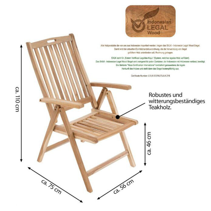 VCM Gartenstuhl braun Teakholz B/H/T: ca. 56x110x75 cm