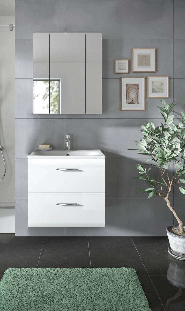 Badezimmer-Set Ice weiß weiß Hochglanz B/H/T: ca. 60x185x46 cm