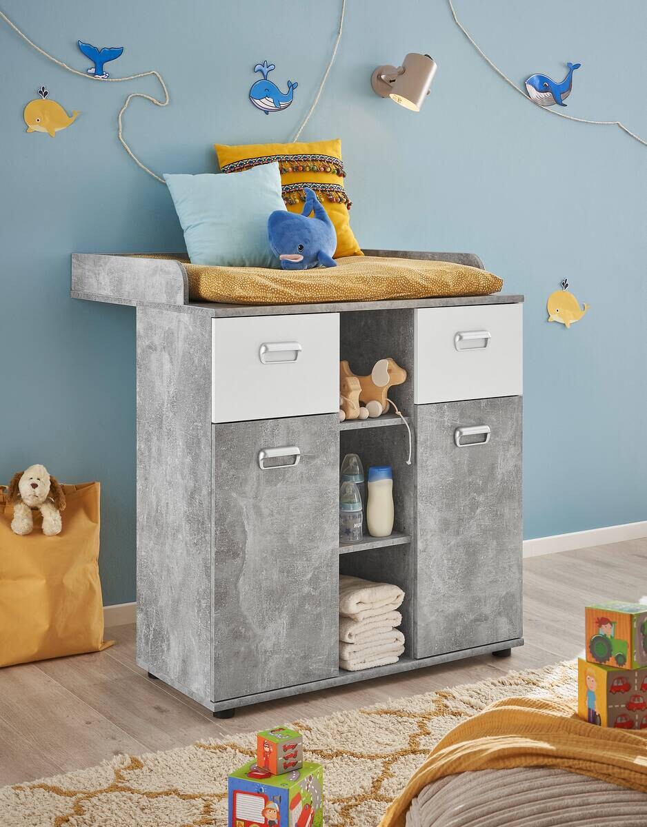 Wickelkommode Matino Beton weiß B/H/T: ca. 89x101x78 cm