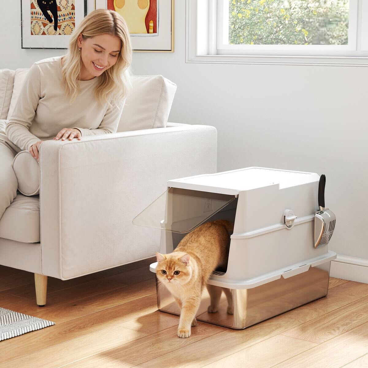 PawHut Katzentoilette hellgrau Kunststoff B/H/L: ca. 40,2x43,3x60,2 cm