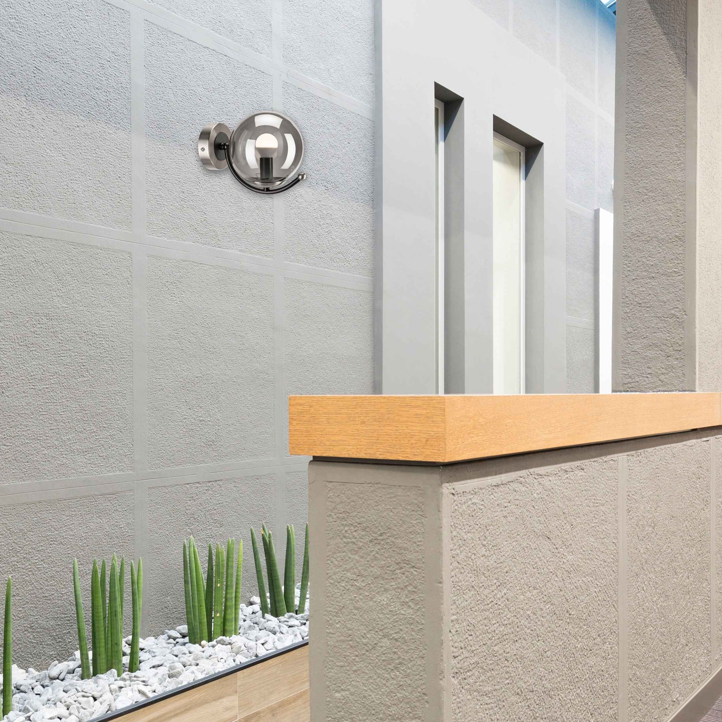 Lamkur Wandleuchte Chrom Stahl Glas B/H/L: ca. 20x14,5x20 cm E14 1 Brennstellen