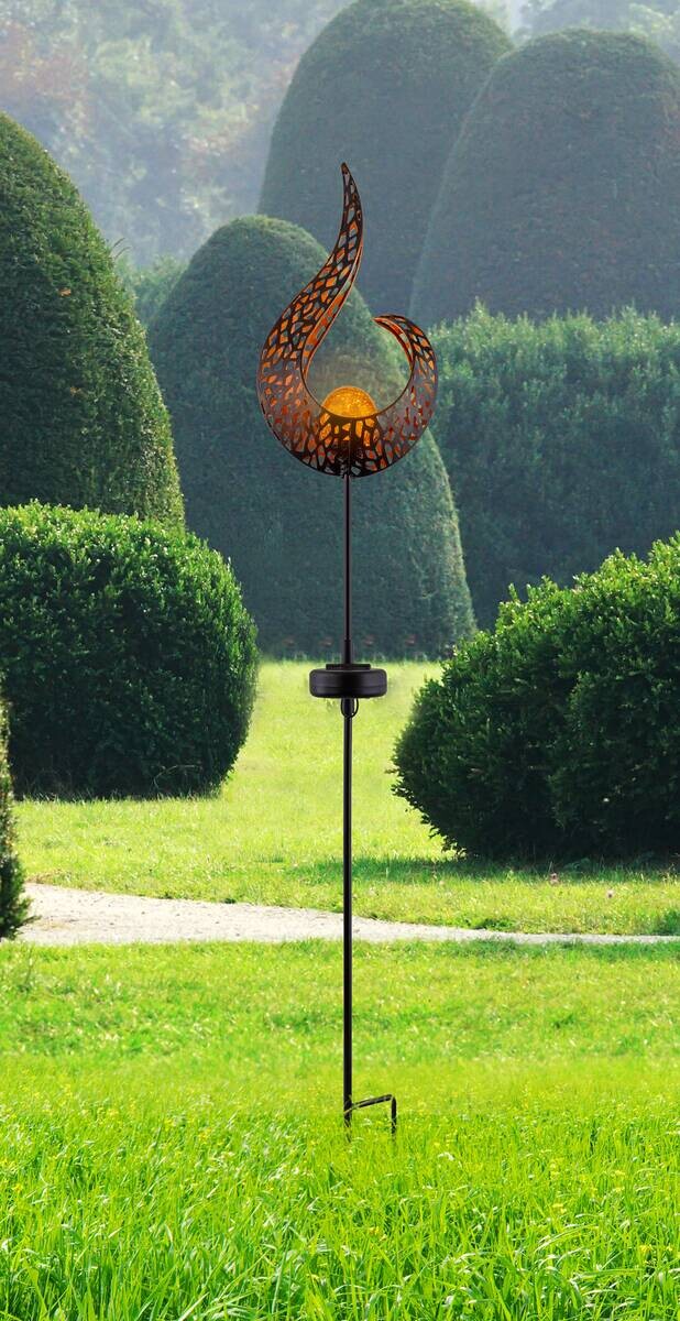 LED-Solarleuchte gelb schwarz Glas Metall B/H/T: ca. 6,5x90x16,5 cm